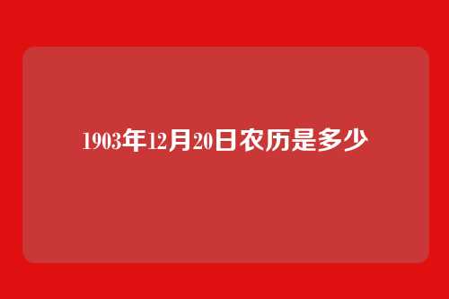 1903年12月20日农历是多少
