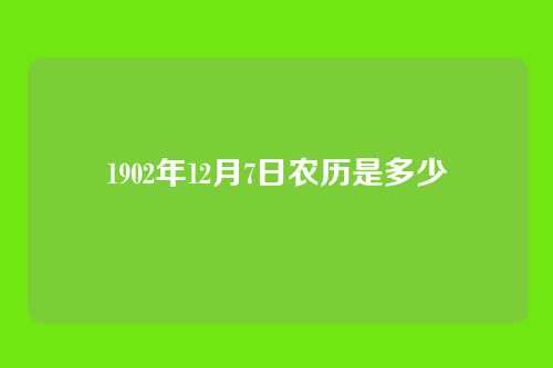 1902年12月7日农历是多少