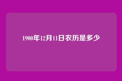 1900年12月11日农历是多少