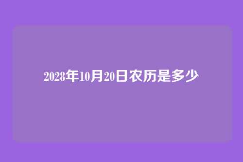 2028年10月20日农历是多少