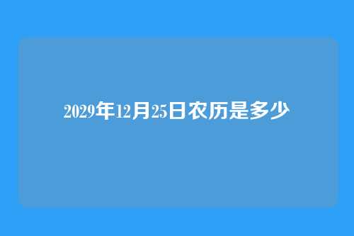 2029年12月25日农历是多少