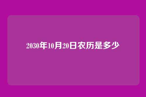 2030年10月20日农历是多少