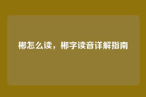 郴怎么读,郴字读音详解指南