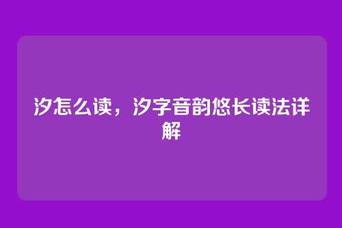 汐怎么读,汐字音韵悠长读法详解