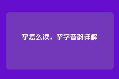 挈怎么读,挈字音韵详解