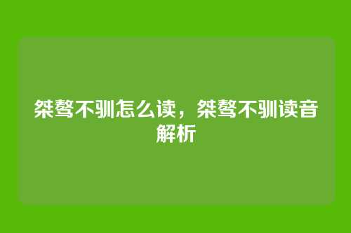 桀骜不驯怎么读，桀骜不驯读音解析