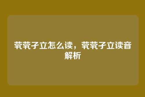 茕茕孑立怎么读,茕茕孑立读音解析