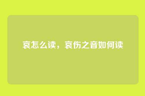 哀怎么读,哀伤之音如何读