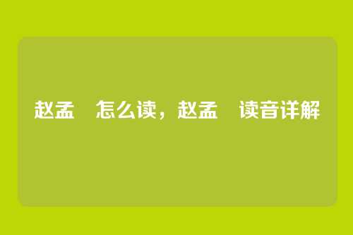 赵孟頫怎么读，赵孟頫读音详解