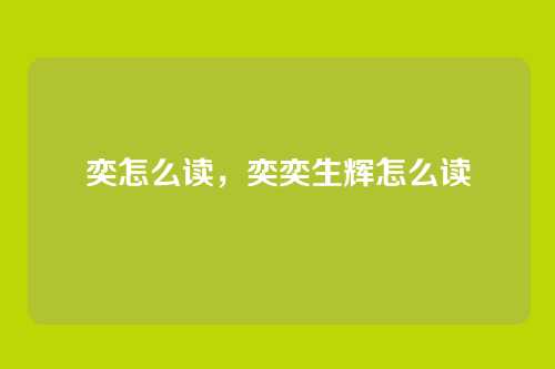 奕怎么读,奕奕生辉怎么读