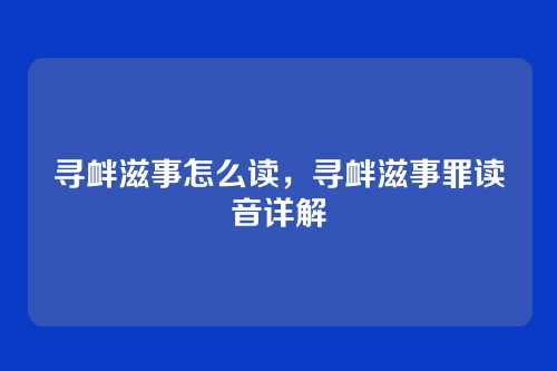 寻衅滋事怎么读，寻衅滋事罪读音详解