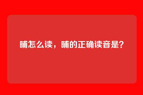 晡怎么读，晡的正确读音是？