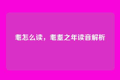 耄怎么读,耄耋之年读音解析