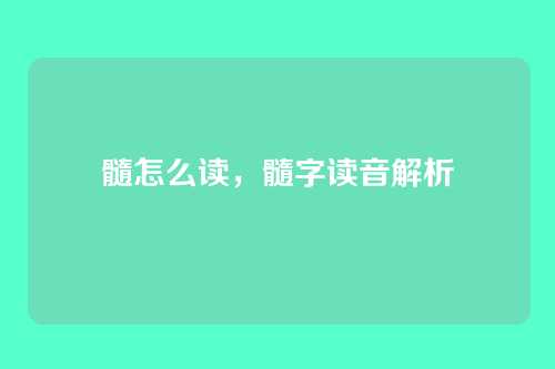 髓怎么读，髓字读音解析