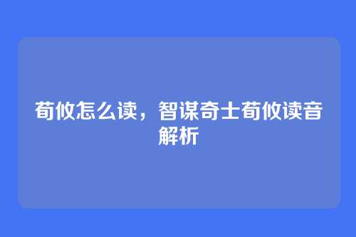 荀攸怎么读,智谋奇士荀攸读音解析