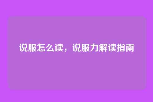 说服怎么读,说服力解读指南