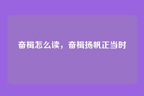 奋楫怎么读,奋楫扬帆正当时