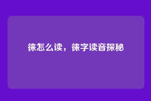 徕怎么读,徕字读音探秘