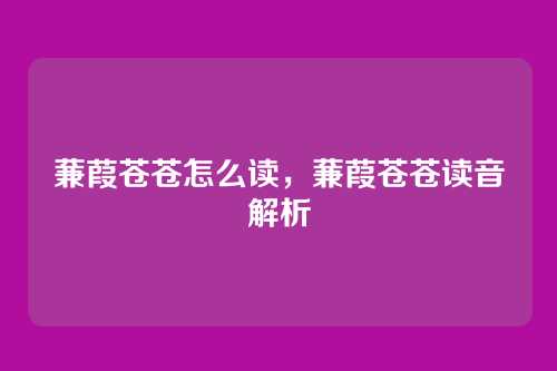 蒹葭苍苍怎么读,蒹葭苍苍读音解析