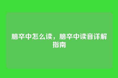 脑卒中怎么读,脑卒中读音详解指南