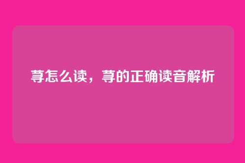 荨怎么读,荨的正确读音解析
