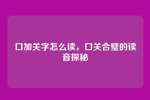 口加关字怎么读,口关合璧的读音探秘