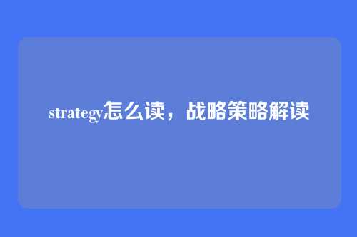 strategy怎么读,战略策略解读